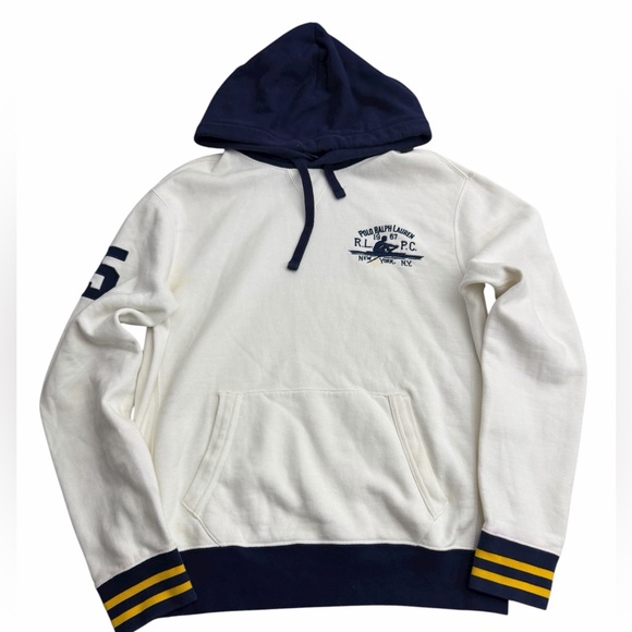 Polo Ralph Lauren Other - Polo Ralph Lauren Rowing Hoodie Men M White‎ Navy Vintage 90s Athletic Pullover